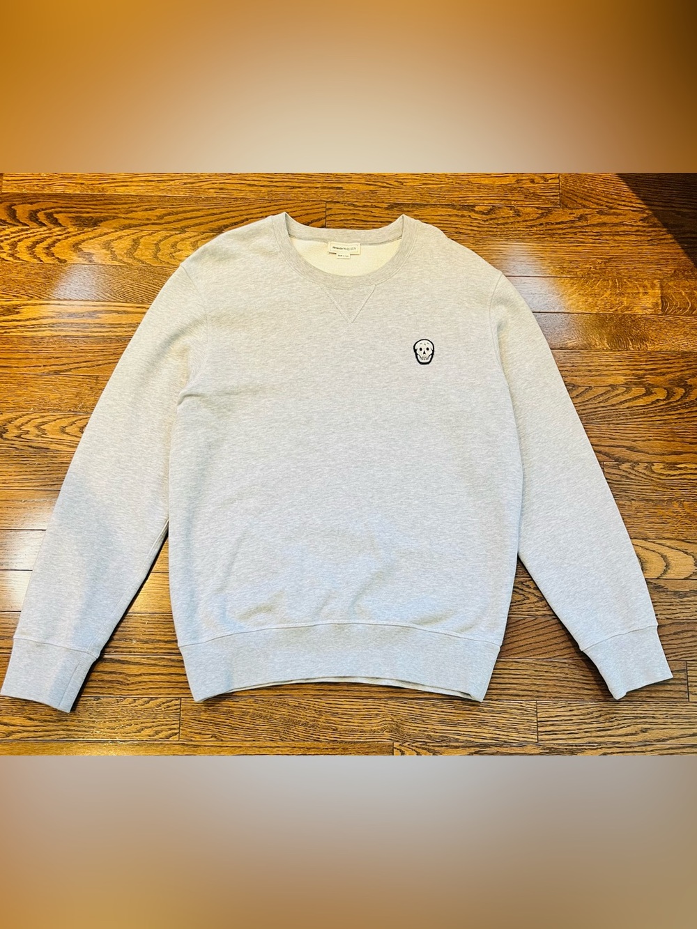 Alexander McQueen Light Gray Crewneck Sweatshirt with Skull Patch